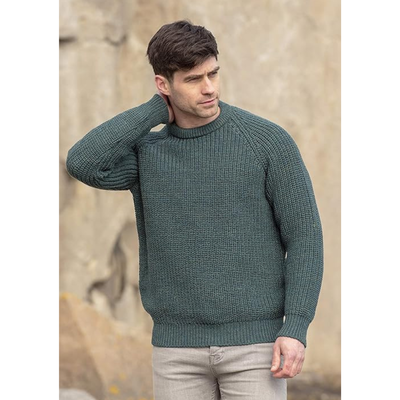 Men's Fisherman's Ribbed Crew Neck Sweater Moss